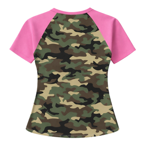 เสื้อยืดแขนแร็กแลนลายพรางสำหรับสาวๆ ชุดนักเรียนหญิงสีชมพูและสีเขียว สไตล์นักศึกษาหญิง ชุดนักเรียนหญิงแบบกรีกที่มีสไตล์ - Product Image 4