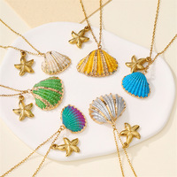 Souvenir de vacances d'été Océan plaqué or 18 carats en acier inoxydable Collier pendentif coquillage de plage Accessoires Bijoux pour femmes fille