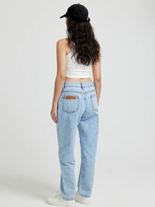 Pantalones de mezclilla lavados con estilo de alta calidad, Pantalones rectos de algodón 100% personalizados, Pantalones de mujer transpirables informales 2025 - Product Image 3