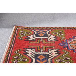 Alfombra de lana Kilim Vintage, diseño de retazos rojos y verdes, tamaño de 150X320cm, técnica de tejido plano para uso en dormitorio - Product Image 2