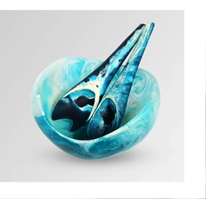 Bol et plat de service en résine polie faits à la main, écologiques, compatibles lave-vaisselle, design artistique moderne pour la maison et les fêtes, fabriqués en Inde - Product Image 4