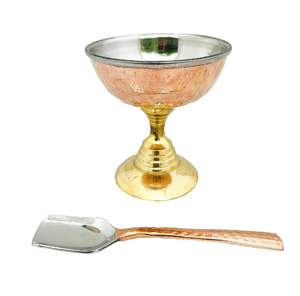 Stainless Steel <b>Ice</b> <b>Cream</b> Bowl With Copper Hammered Coating Design and Brass Base <b>Ice</b> <b>Cream</b> Spoon - Product Image 1