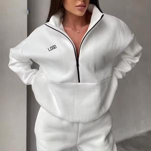 Automne et hiver couleur pure pull à capuche femmes chandails décontracté coton pull en tricot haut court - Product Image 5