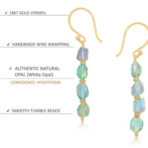 Pendientes colgantes finos de Plata de Ley 925, diseño lineal, piedra natal de ópalo blanco, joyería de moda para mujer para regalo de boda de aniversario - Product Image 3