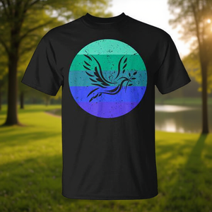 T-shirt rétro avec colombe de la paix et branche d'olivier, oiseau vintage en vol - Product Image 3
