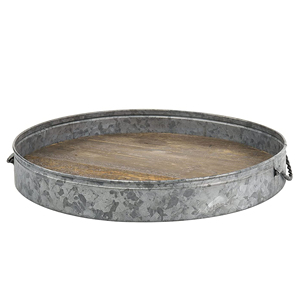 Round Rustic Galvanized Metal & Distressed Wood Serving <b>Tray</b> with Handles for Home <b>Office</b> Parties and Garden Decoration - Product Image 2