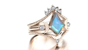 ชุดแหวนหมั้นทำจากแร่แลบราโดไรต์รูปว่าวในชีวิตของฉันดวงจันทร์แหวนเงินสเตอร์ลิงเป็นของขวัญสำหรับเธอ - Product Image 5