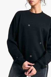 Sudadera con ojales de cuerpo completo para mujer, sudadera personalizada con logotipo impreso, sudadera transpirable de ajuste holgado para mujer - Product Image 6