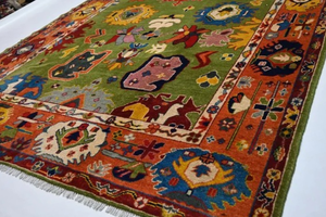 Alfombra antigua de lana anudada a mano, Alfombra tejida de algodón abstracto de alta calidad personalizable para el hogar, decoración para sala de estar rezando - Product Image 4