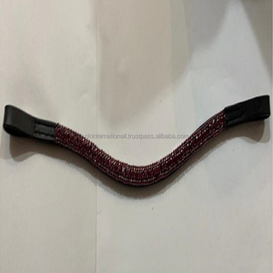 Produit cheval en cuir véritable fabriqué en inde, 3 rangées de cristaux violets, chaîne bling, grain de cuir, bande de sourcils cheval - Product Image 2