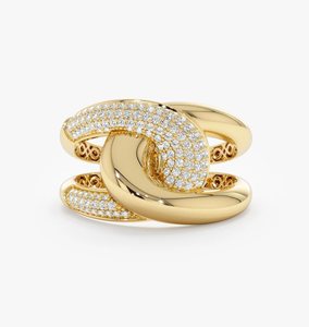 Bague à maillons en zircon naturel vintage à emboîtement au design unique 14 carats 18 carats plaqué or Bague en alliage Bold Pave Diamond Minimalist Jewelry - Product Image 1