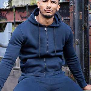 Nueva llegada al aire libre deporte gimnasio Fitness conjuntos chaqueta con capucha conjunto Hombre Ropa Deportiva chándal cremallera completa chándal para hombres - Product Image 4