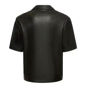 OEM Custom logo High Quality Faux Leather Button-up <b>Bowling</b> Shirt for Men's Casual Leather Shirts - Product Image 2