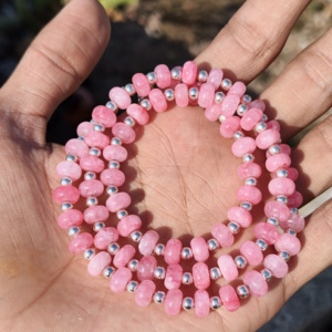 Pink Opal Beaded Sterling Silver Box Chain Statement <b>Necklace</b> 8mm Rondelle Beads <b>October</b> <b>Birthstone</b> Wedding Gift Pastel - Product Image 1