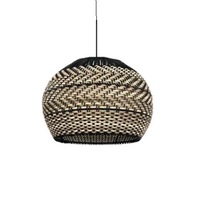 Lustre suspendu en rotin tressé à la main, style farmhouse, finition naturelle, lumière blanc chaud, design personnalisable, cuisine Iqbal