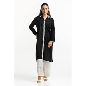 Chemise Chic Noire à Carreaux pour Femme avec Logo Brodé et Dentelle Pailletée, Taille XL, en Lin, Mousseline et Tissu Tricoté, Coupe Ample pour l'Automne - Product Image 3