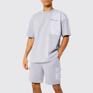 Vente en gros de shorts d'été de couleur unie personnalisés pour hommes et t-shirt à manches courtes pour le fitness ensembles de vêtements d'extérieur pour hommes - Product Image 6