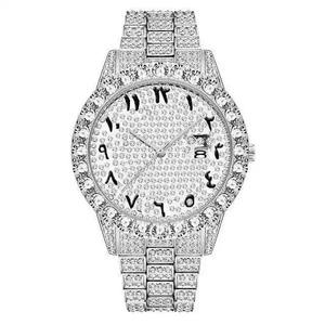 Luxury Silver Tone Arabic Dial Moissanite Diamond Watch Classic Round Hip Hop Style Mens <b>Wristwatch</b> - Product Image 3