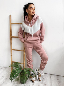Ladies Splicing Leisure Sports Tracksuit Winter Zip Top 2 Piece Pants Set Women Jogger Hooded Collar Casual Winter Tracksuit - Product Image 5