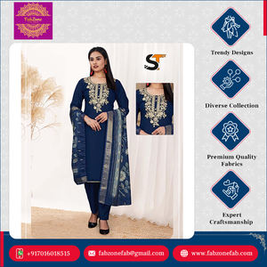 Ropa india tradicional de calidad superior, secuencia de bordado de seda romana pesada, trabajo Kurti Pant Dupatta Set para clientes habituales de oficina - Product Image 2