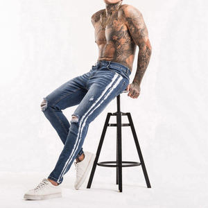Conçu sur mesure hommes taille haute Stretch ajusté Jeans pantalon solide impression décontracté Denim Streetwear en détresse haute rue tricoté - Product Image 5