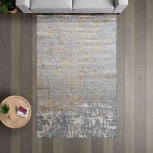 Alfombra de Lana Anudada a Mano de Primera Calidad |   Patrón Geométrico |   Alfombra Moderna Azul Beige |   Alfombra Antideslizante Ecológica de Pelo Medio - Product Image 3