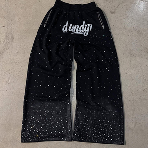 Pantalon personnalisé pour hommes Pantalon de survêtement avec décoloration au soleil Pantalon de survêtement Sérigraphie Vintage Lavage à l'acide Pantalon de survêtement évasé en strass pour hommes - Product Image 1