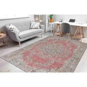 Tapis tribal gris et rouge : Tapis d'intérieur antidérapant, Tapis imprimé, Tapis doux non tissé - Product Image 3
