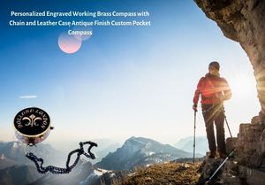 Chaîne de boussole en laiton finition antique personnalisée style nautique étui en cuir imprimé UV en métal poli cadeau d'horloge de sport en plein air - Product Image 6