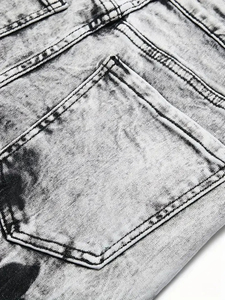 "กางเกงขาสั้นผู้ชาย2สีฟอกสีเทากับผ้ายีนส์สีดำมีความยาวด้านล่างเข้ารูปแบบลำลองสวมใส่ในฤดูร้อน" - Product Image 6