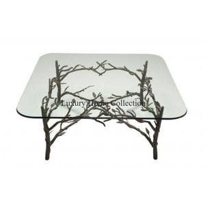 Grande table centrale en métal de conception de branche d'arbre avec la forme carrée enduite et en verre de couleur noire avec des bords incurvés à bas prix - Product Image 1