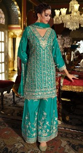 Nouveau salwar kameez en georgette lourde avec broderie, travail de séquence, véritable miroir et dentelle fantaisie zarkan non cousu - Product Image 5