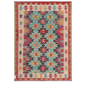 Alfombra Kilim de Maimana, Afganistán, 193 x 144 cm para Decoración del Hogar - Product Image 1