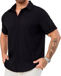 เสื้อเชิ๊ตผู้ชายแบบมีกระดุมเสื้อเชิ๊ตฤดูร้อนน้ำหนักเบาเสื้อเชิ๊ตชายหาดวันหยุดลำลอง - Product Image 3