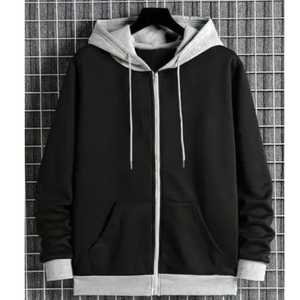 Sweat-shirts décontractés pour hommes de haute qualité, 100% coton, poche kangourou, couleur contrastée, fermeture éclair sur le devant, cordon de serrage, logo personnalisé - Product Image 1