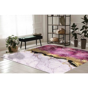 Alfombra de Mármol Rosa y Dorado: Alfombra de Lujo, Alfombra de Chenilla - Product Image 4