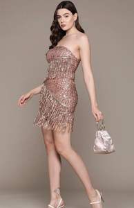 มินิเดรสปักตะเข็บไร้สายพร้อมบราในตัวทรงเอไลน์เงาปาร์ตี้พร้อมความเย้ายวนใจ - Product Image 4