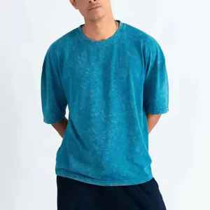 Camiseta lavada de peso pesado de Color azul cielo 2025 para hombre, camiseta de lavado ácido, camiseta cuadrada desgastada sólida con estampado DTG de alta calidad - Product Image 5