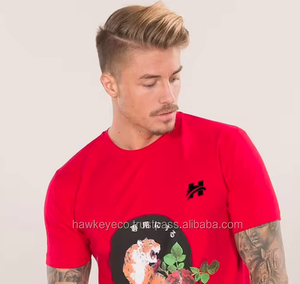 Camiseta personalizada para hombre, Camiseta 100% de algodón, Camiseta de cuello redondo de calidad de lujo en color rojo con impresión DTF frontal - Product Image 3