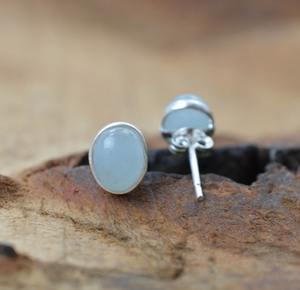 Aigue-marine pierres précieuses boucles d'oreilles bijoux pour femmes argent Boho Style bijoux 925 argent Sterling tendance boucles d'oreilles faites à la main - Product Image 4