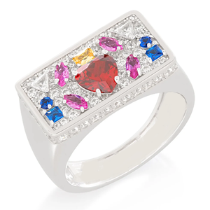 Silver Multi <b>Gemstone</b> <b>Ring</b> for <b>Men</b> Luxury Colourful CZ Stone Hip Hop Fashion Statement Jewellery - Product Image 2