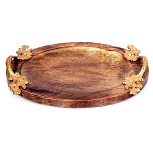 Plateau rond en bois de manguier personnalisable avec poignées en fer Plateaux de service inspirés de l'hôtel et de la maison Petit-déjeuner Boissons inspirées de l'Inde - Product Image 6