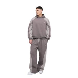 Ensemble sweat à capuche zippé personnalisé avec logo et pantalon taille haute double couche 100 % coton, ensemble jogging oversize pour homme - Product Image 1