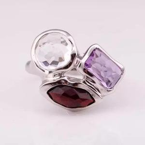 Lujoso anillo de moda de plata 925 para mujer, granate Natural, cuarzo transparente, amatista oscura para fiesta, ocasiones especiales, Joyería de diamantes - Product Image 5