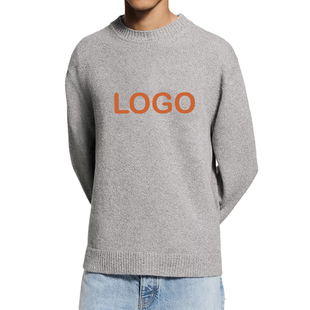 Custom Luxury Heavyweight Chunky Knit Wool Cashmere Polyamide Blend Crewneck Sweater Men Premium Intarsia Winter Designer Front
