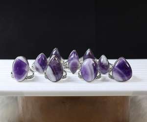 Natural púrpura Chevron amatista anillos de piedras preciosas joyería Boho diseñador Collet anillos joyería piedra preciosa cabujón - Product Image 5