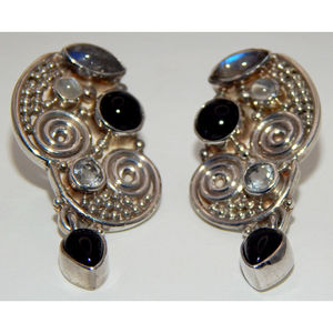 Orecchini gioiello in argento Sterling 925 e pietre preziose alla moda 14K placcato in oro placcato a goccia e cerchio in oro rosa - Product Image 1