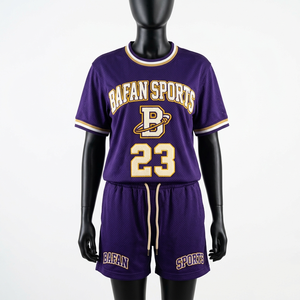 Conjunto de Shorts Deportivos para Mujer de Malla de Poliéster de Alta Calidad, 165 GSM, Color Morado y Dorado, Transpirable, con Logotipo Personalizado - Product Image 6