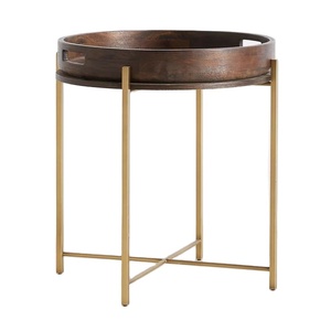 Mesa de bandeja redonda de madera de bambú de excelente calidad con soporte de Metal moderno en forma de X Diseño bonito para la decoración del hogar o del hotel - Product Image 3