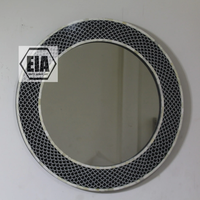 Miroir mural rond en MDF avec incrustations de os, style moderne, art indien exotique, décoratif, pour salle de bain, thème Thanksgiving, couleur or